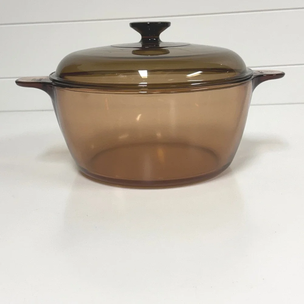 Corning Visions Amber 4.5L Stock Pot Casserole Dish with Lid USA Made Cookware